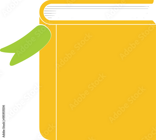 Yellow book icon with green bookmark flat vector illustration for education library school learning and literary study concepts.