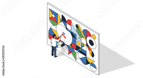 Man interacting with large touchscreen display.