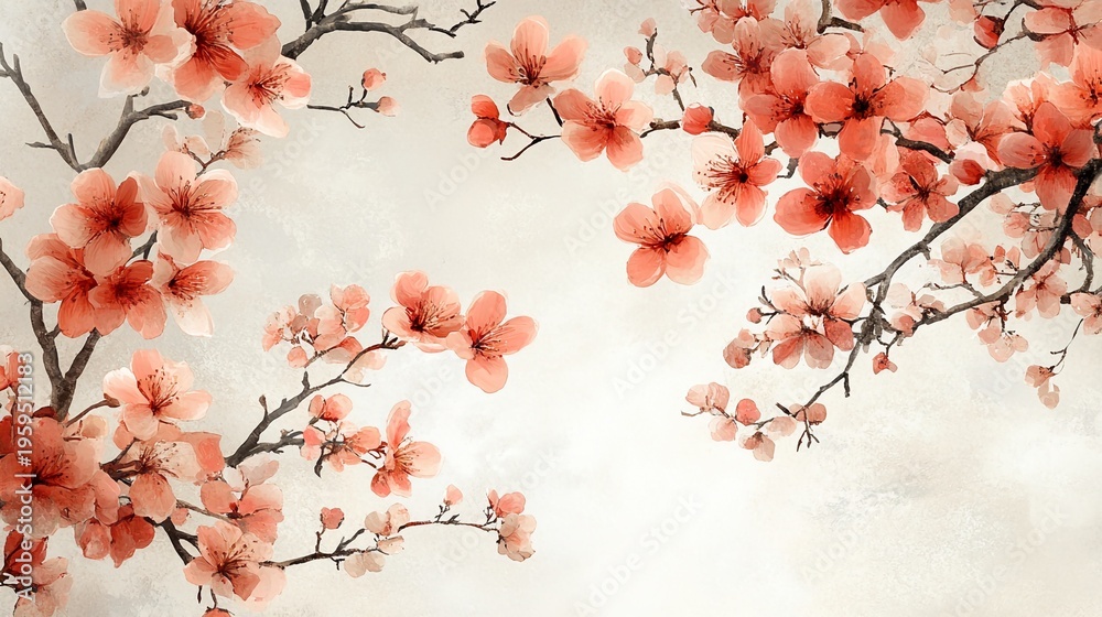custom made wallpaper toronto digitalVibrant pink cherry blossoms on tree branches with soft gray background floral pattern for design