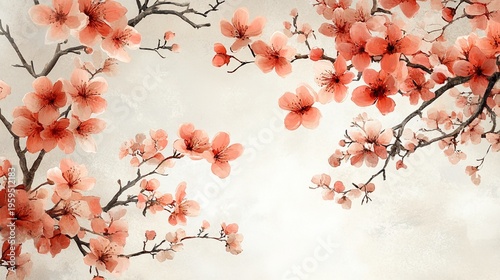Wallpaper Mural Vibrant pink cherry blossoms on tree branches with soft gray background floral pattern for design Torontodigital.ca