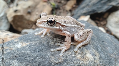 Wallpaper Mural Tree frog sitting on a rock with a natural background showcasing its detailed texture and coloration in a serene environment Torontodigital.ca