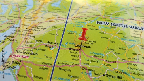 View of Milduka, New South Wales, on a geographical map of Australia and New Zealand, marked with red pushpin