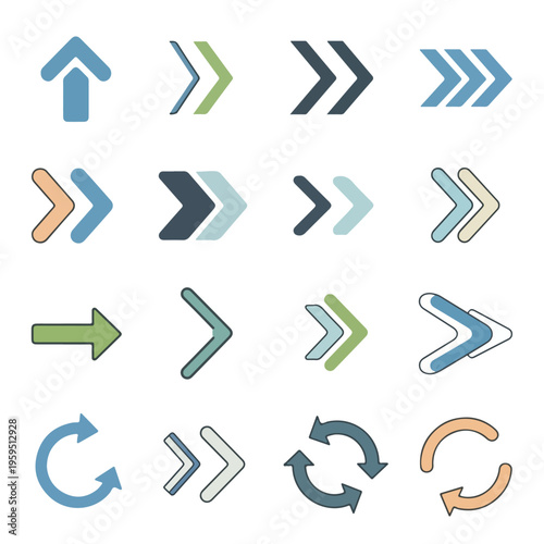 Collection of various arrow icons in a diverse range of colors