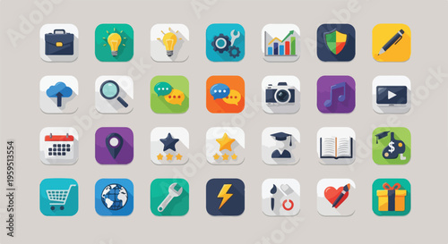 Collection of various colorful app icons representing different concepts