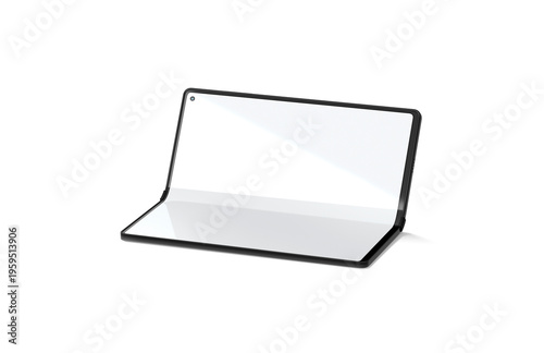 Canvas-taulu Blank white flexible book phone display half opened mockup png, transparent background, 3d rendering