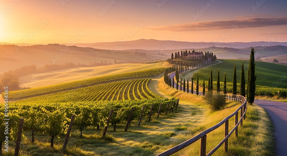 Fototapeta premium : A traditional Tuscan-style villa or farmhouse nestled on a hilltop.