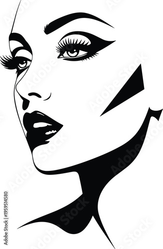 Beautiful woman face silhouette vector icon isolated on white, elegant female portrait with long eyelashes, fashion makeup, beauty salon branding, model profile, glamour style.