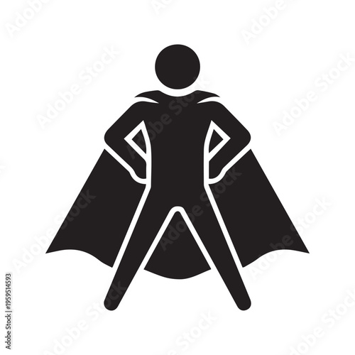 Silhouette Icon of Superhero Stick Figure with Cape
