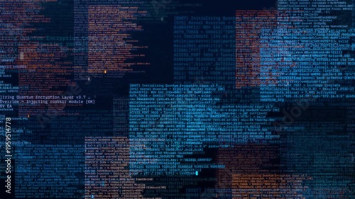 Abstract Programming Code Interface with Scrolling Terminal Data – Cybersecurity and Encryption Seamless Loop Background