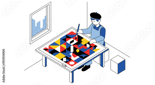 Man working with puzzle pieces.