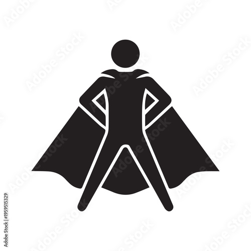 Silhouette Icon of Superhero Stick Figure with Cape
