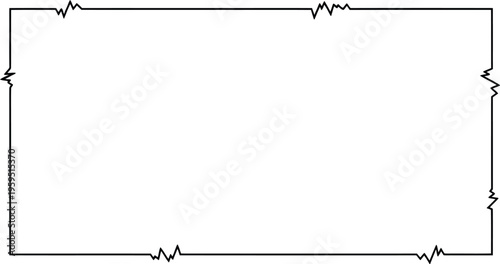 A simple black graphic rectangular frame border with jagged edges, outlining an empty space, isolated on white.