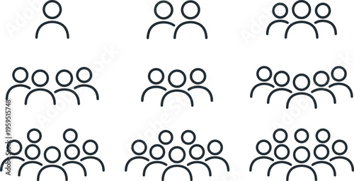 people group and team icons user community crowd audience and social network symbols vector outline icon set for organization and collaboration isolated on transparent background