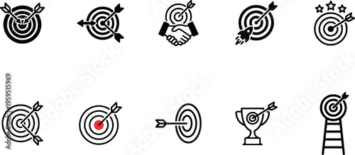 target goal dart arrow bulls eye icon set with aim objective focus success strategy business marketing and planning concept symbols design collection illustration on transparent background