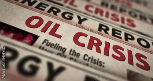 Oil crisis daily news newspaper printing. Abstract concept retro headlines 3d seamless looped.