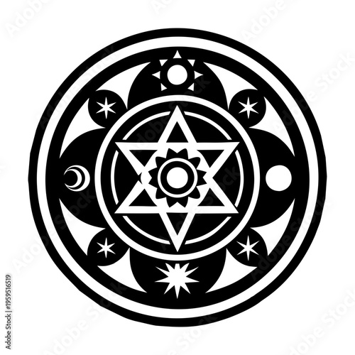A filled style icon of mystical circle