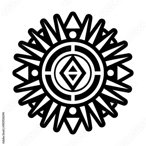 A glyph style icon of a sun symbol