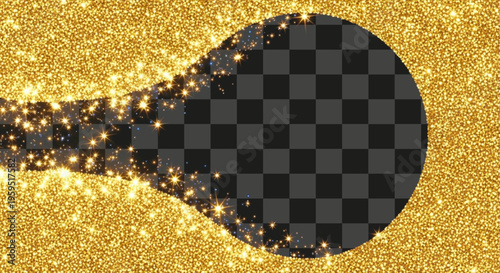 Sweeping golden glitter particle effect with star sparkles on a transparent background for graphic design overlay