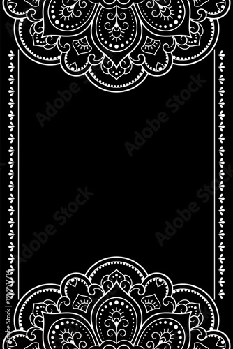 Frame in eastern tradition. Stylized with henna tattoos decorative pattern for decorating covers for book, notebook, casket, magazine, postcard and folder. Flower border in mehndi style.