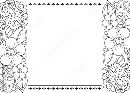 Frame in eastern tradition. Stylized with henna tattoos decorative pattern for decorating covers for book, notebook, casket, magazine, postcard and folder. Flower border in mehndi style.