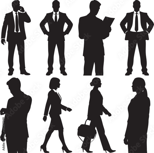 Collection of business people silhouettes in various professional poses