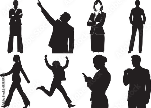 Collection of business people in various poses and gestures