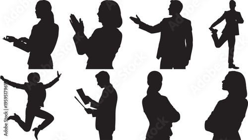 Collection of black silhouettes of people in various poses