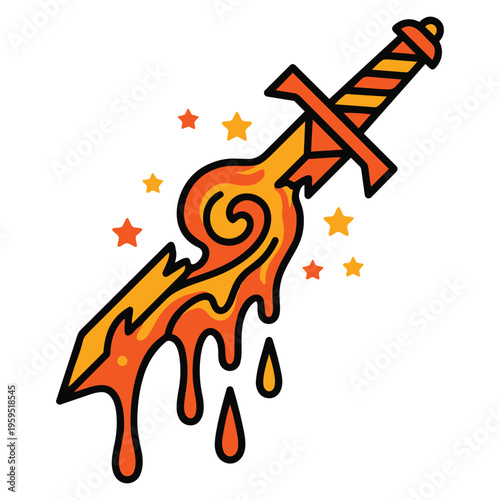 Cartoon sword with flame design.