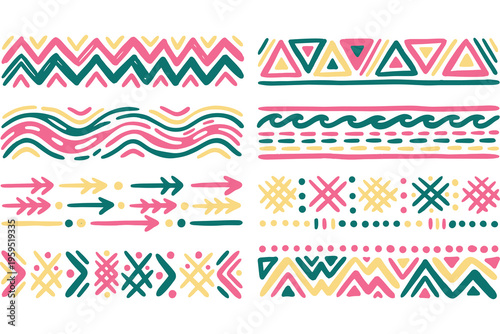 Colorful geometric shapes and patterns.