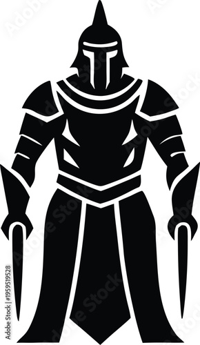 Medieval armored knight warrior with helmet and daggers vector icon