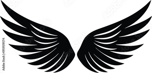 Stylized black angel wings vector graphic design element illustration