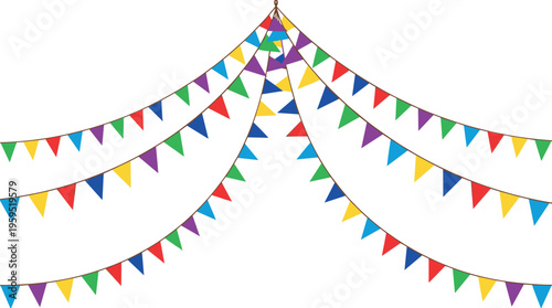 Colorful festive bunting flags garland decoration set with triangle pennants party celebration banner vector illustration isolated on white background