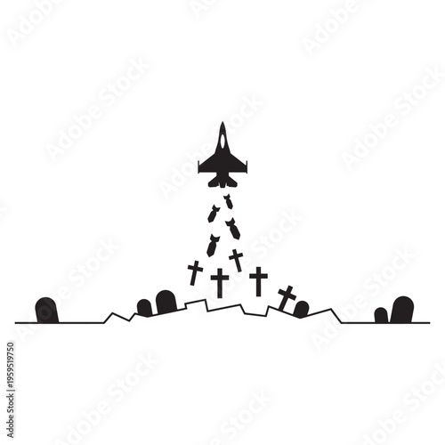 Fighter Jet Dropping Bombs Cemetery.