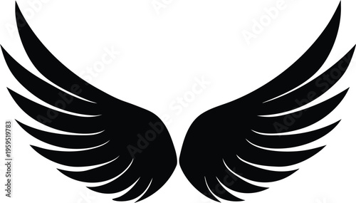 Stylized black bird angel wings vector graphic logo design element