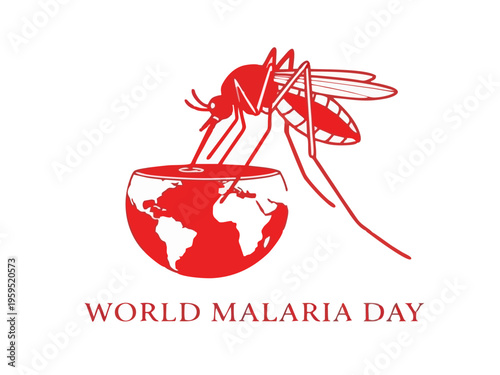 World Malaria Day Vector Design: Professional Awareness Illustration with Mosquito and Globe