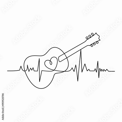 A simple line drawing combines a guitar and a heartbeat waveform.