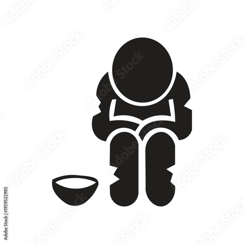 Icon image of a person begging silhouette illustration Icons of people begging generally depict someone in a position asking for help or alms in a pose that shows humility, need, or sadness.