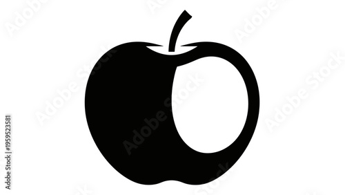 Black and white silhouette of a bitten apple, vector illustration