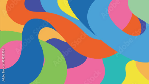 Colorful abstract artwork featuring curved shapes and a vibrant palette