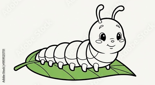 Cartoon caterpillar on a leaf illustration for educational purposes