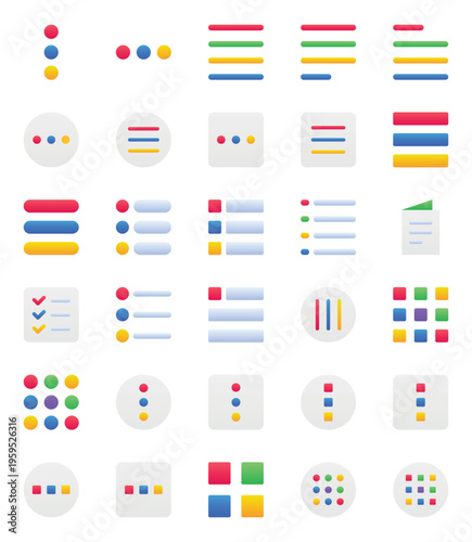 Gradient color icons set for Menu, list