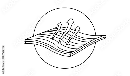 Breathable fabric airflow emblem with diagonal arrows in wavy monochrome vector style