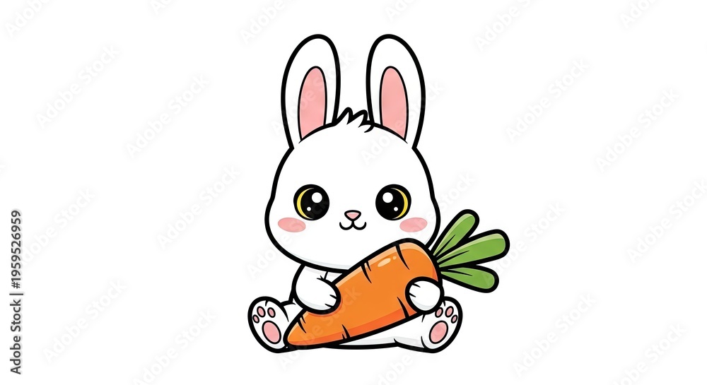 Fototapeta premium Cartoon rabbit holding carrot cute bunny illustration in minimalist style