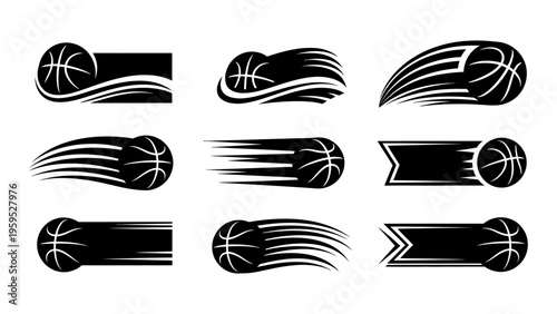 Basketball motion icons set with speed lines and swooshes for sports team logo and branding design