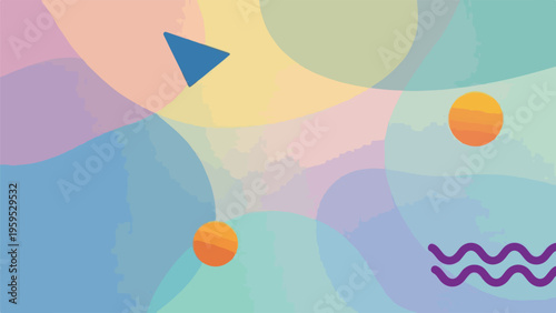 Colorful abstract artwork featuring overlapping shapes and design elements