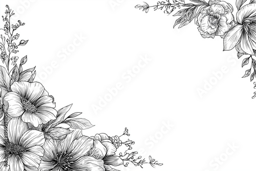 Floral corner line art background vector illustration on a white background