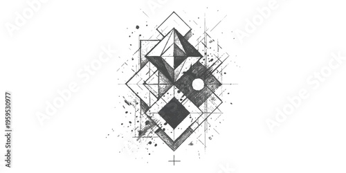 Abstract geometric sketch featuring intricate diamond shapes and architectural line structures