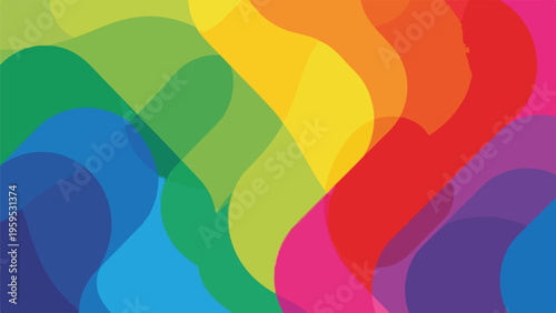 Colorful, abstract background comprised of overlapping, translucent shapes