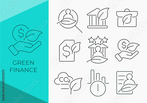 Green Finance Line Icons Pack for ESG Investing, Sustainable Investment and Climate Risk for Web and Mobile Apps UI