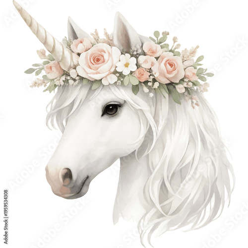 Cute Watercolor Unicorn Collection with Pastel Colors Isolated